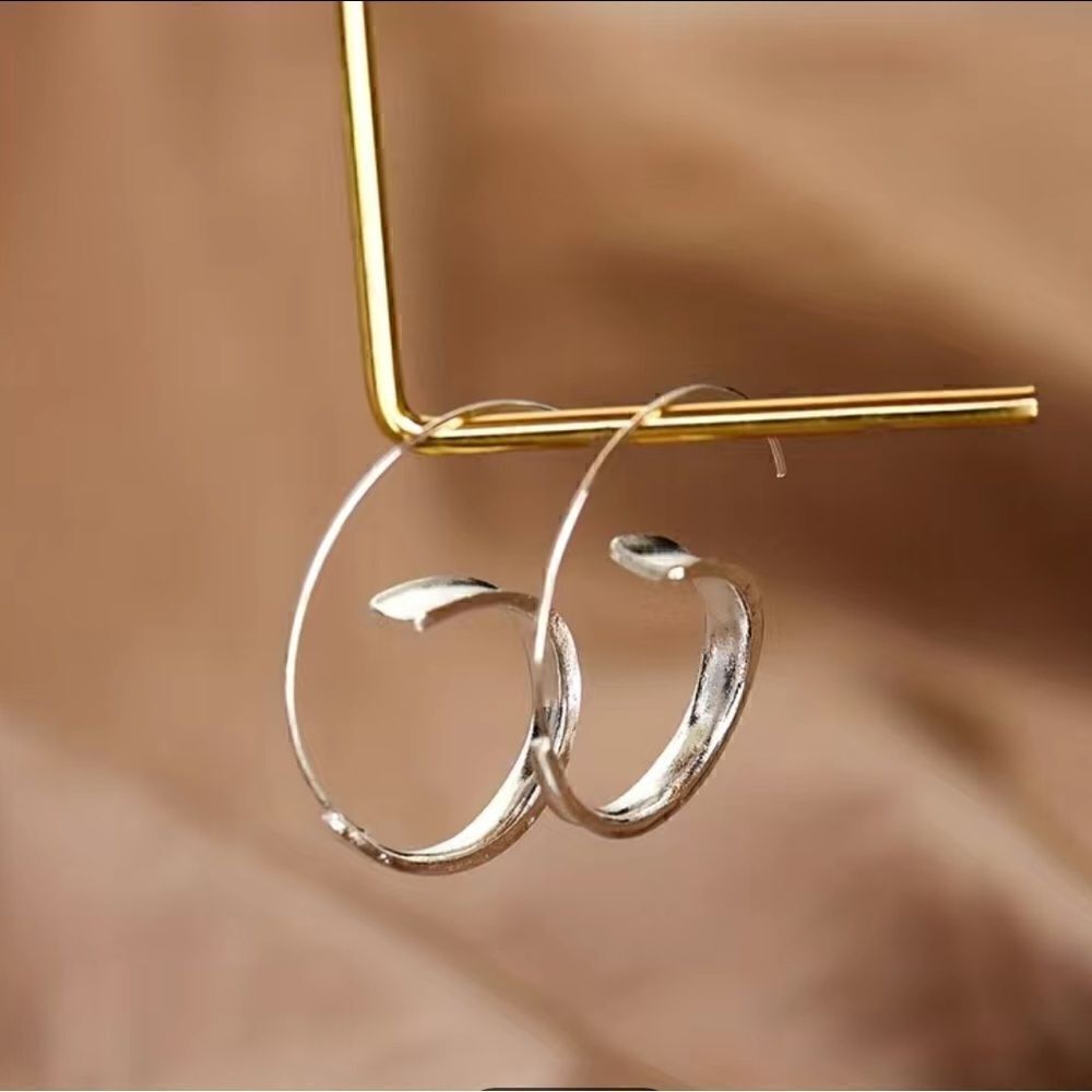 Silver Tone Simple Ring Earrings NWT